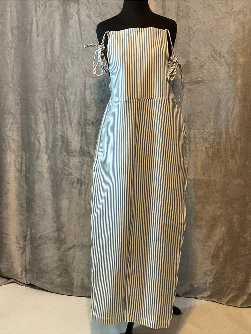 Madewell Blue and White Striped Strapless Maxi Jumpsuit